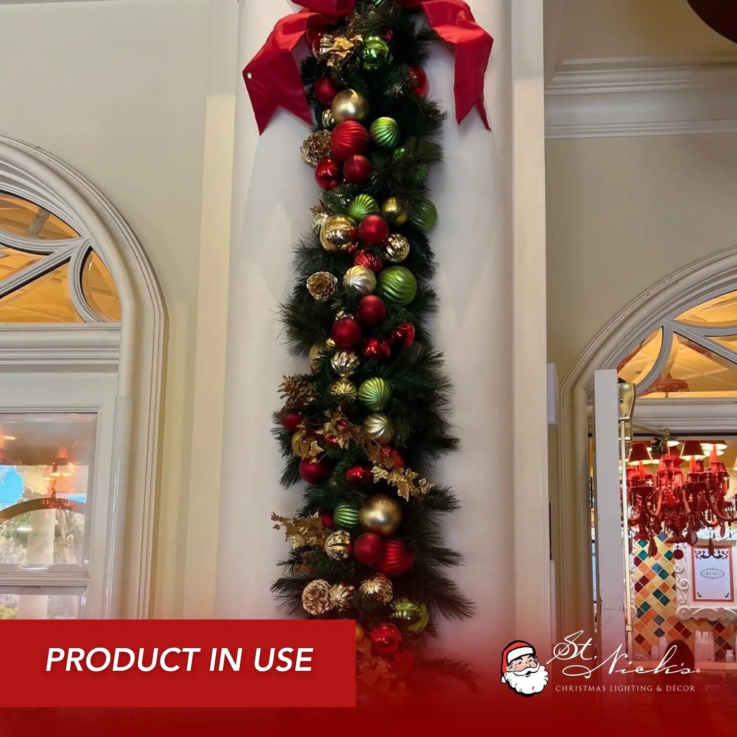 9'x14" Pre-Decorated Garland with Warm White Lights Red/Green/Gold