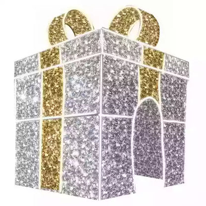 14FT Silver and Gold Walkthrough Tinsel Gift Box