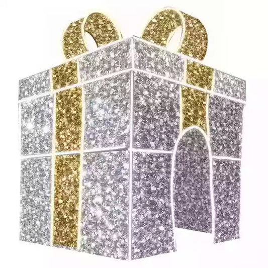 14FT Silver and Gold Walkthrough Tinsel Gift Box