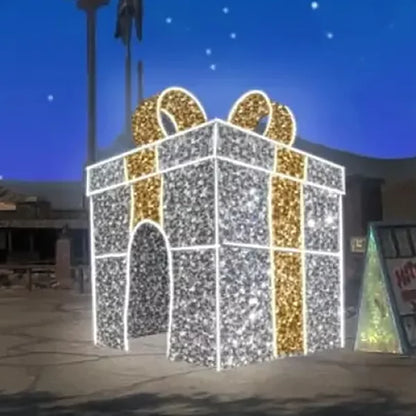 14FT Silver and Gold Walkthrough Tinsel Gift Box