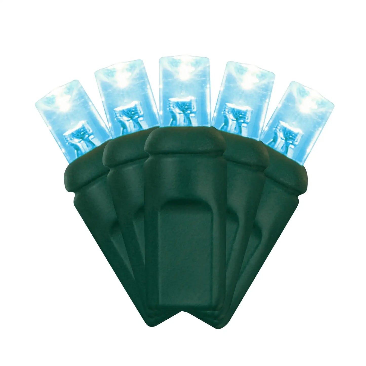 LED Mini Lights 5MM Aqua Static Green Wire - 6" Spacing