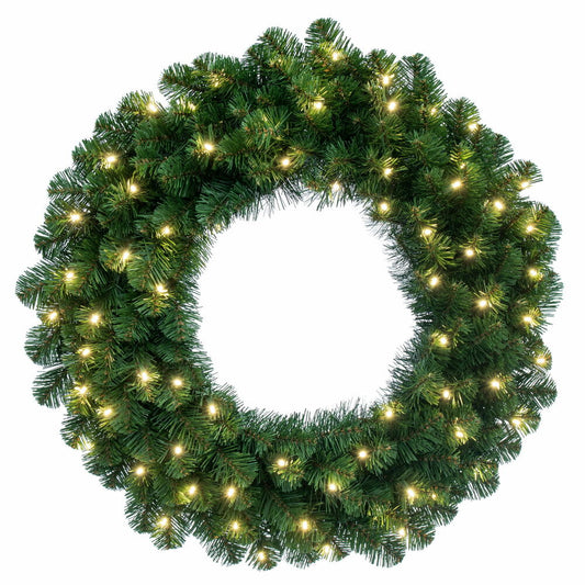 48" Oregon Fir Artificial Christmas Wreath, Warm White Single Mold LED Wide Angle Lights