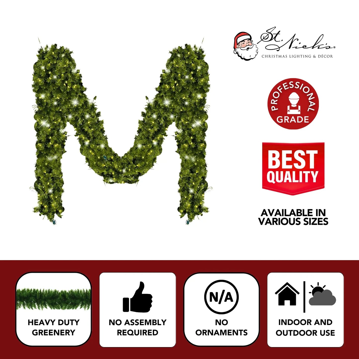 Green Garland with Warm White Lights |  99'X 8"