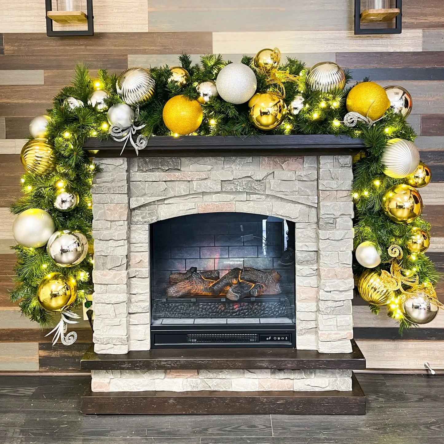 9'x14" Pre-Decorated Garland with Warm White Lights Gold/Silver/White