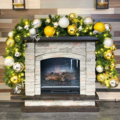 9'x14" Pre-Decorated Garland with Warm White Lights Gold/Silver/White