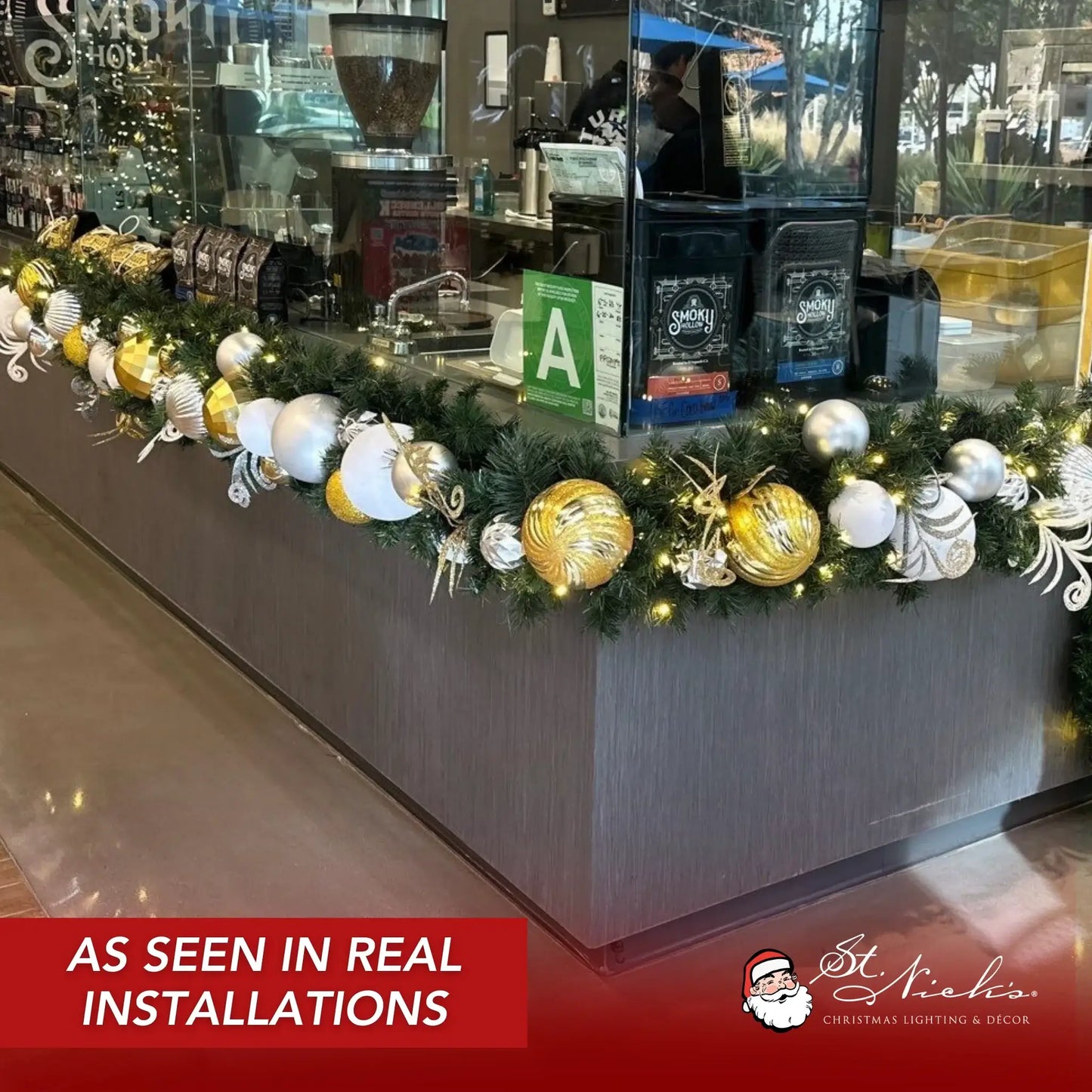 9'x14" Pre-Decorated Garland with Warm White Lights Gold/Silver/White