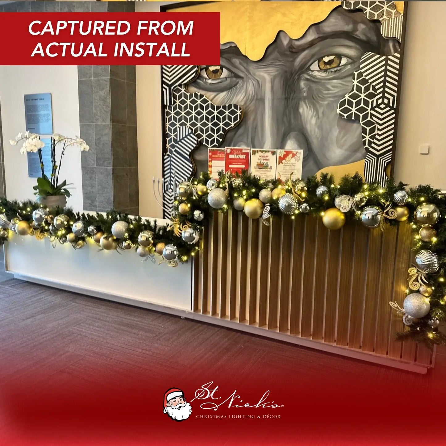 9'x14" Pre-Decorated Garland with Warm White Lights Gold/Silver/White