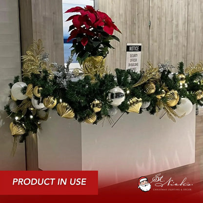 9'x14" Pre-Decorated Garland with Warm White Lights Gold/Silver/White