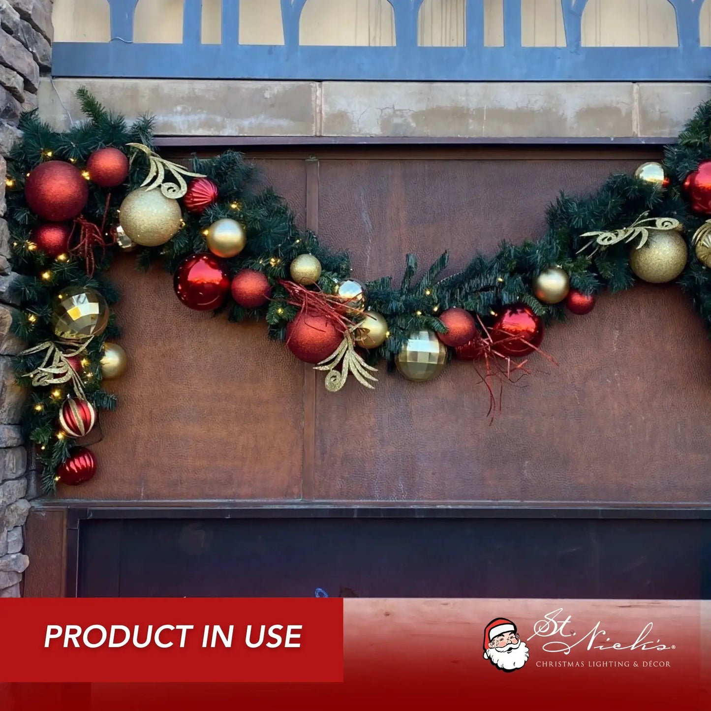 9'x14" Pre-Decorated Garland with Warm White Lights Red/Gold/Burgundy