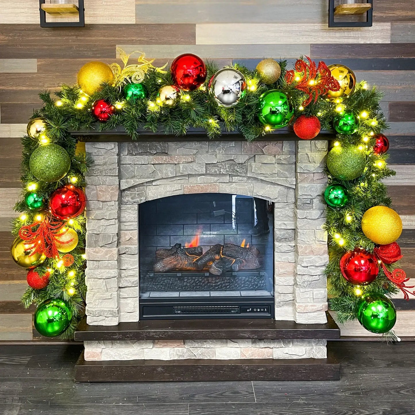 9'x14" Pre-Decorated Garland with Warm White Lights Red/Green/Gold