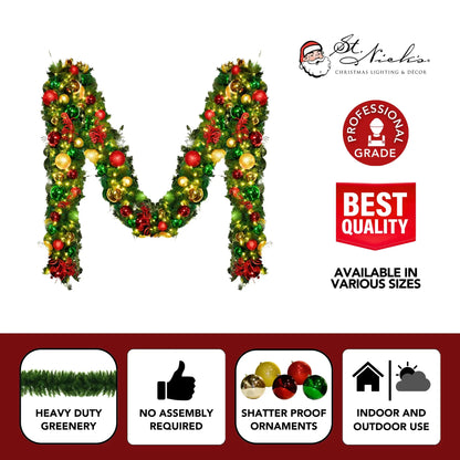9'x14" Pre-Decorated Garland with Warm White Lights Red/Green/Gold