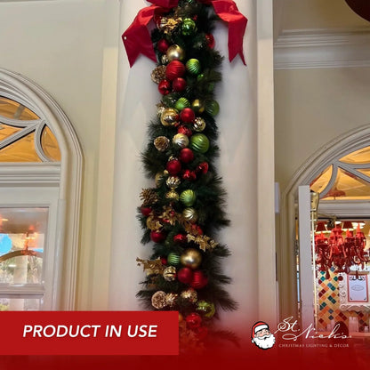 9'x14" Pre-Decorated Garland with Warm White Lights Red/Green/Gold
