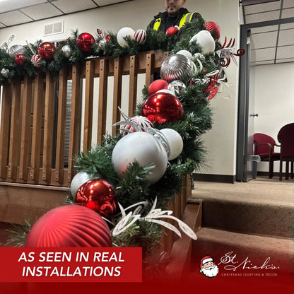 9'x14" Pre-Decorated Garland with Warm White Lights Red/White/Silver