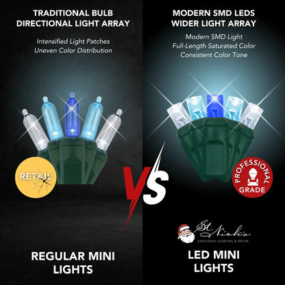 LED Mini Lights 5MM Aqua Blue and Cool White Twinkle  Green Wire- 6" Spacing