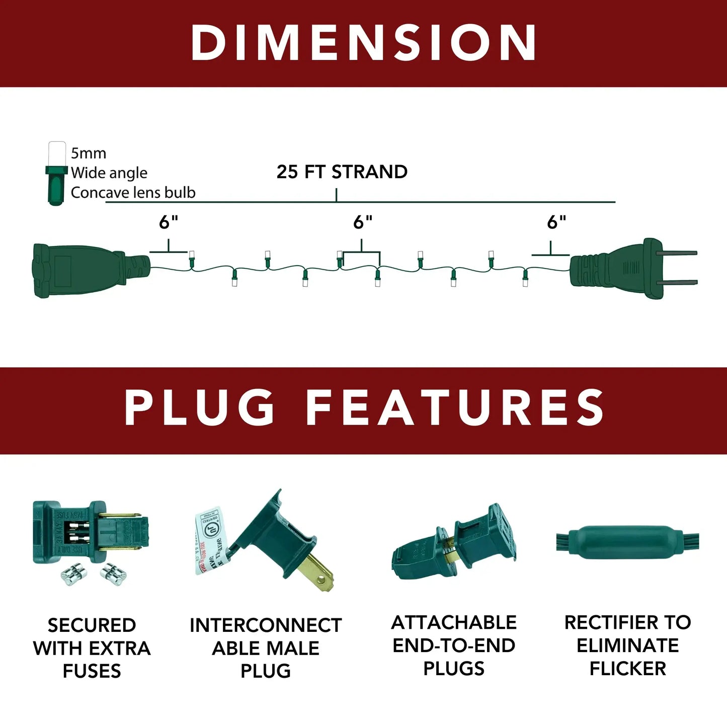 LED Mini Lights 5MM Green Twinkle Green Wire 6" Spacing