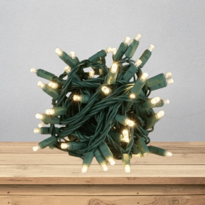 LED Mini Lights 5MM Warm White Twinkle 120v Green Wire - 6" Spacing