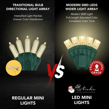 LED Mini Lights 5MM Warm White Static Green Wire - 6" Spacing