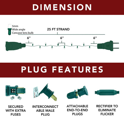 LED Mini Lights 5MM Warm White Twinkle 120v Green Wire - 6" Spacing