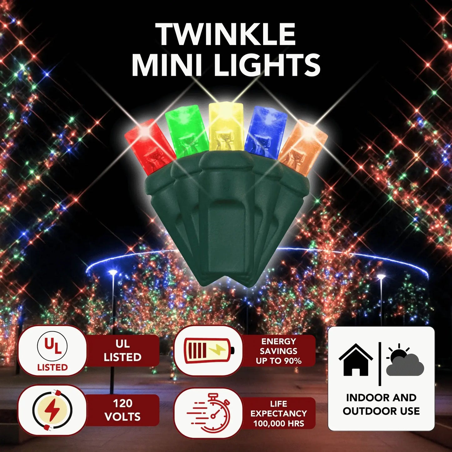 LED Mini Lights 5MM Multicolor Soft Twinkle Green Wire - 6" Spacing