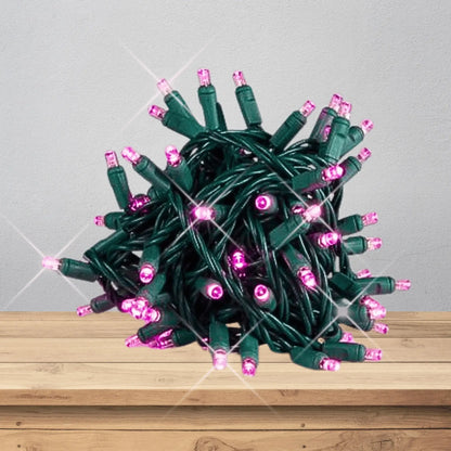LED Mini Lights 5MM Pink Twinkle Green Wire - 6" Spacing